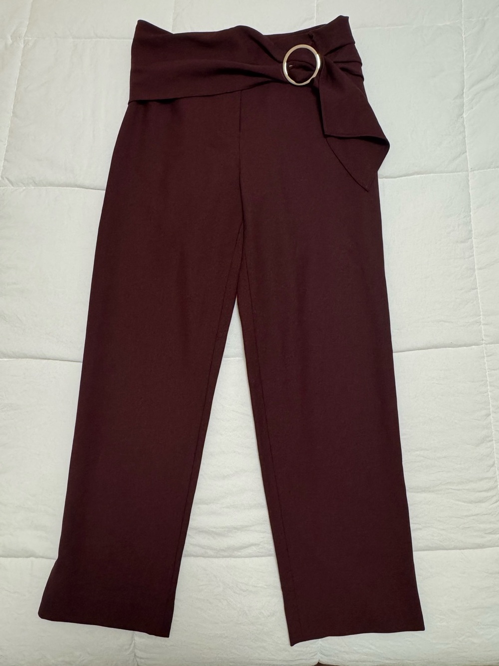 NWOT Club Monaco Wide-Leg High-Waist Pants with Ring Detail - Deep Burgundy
